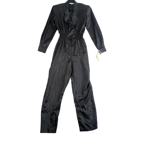 VTG Laura and Jayne Black Jumpsuit 80's Style Shoulder Pads NWT Size M Baddie - Picture 1 of 12